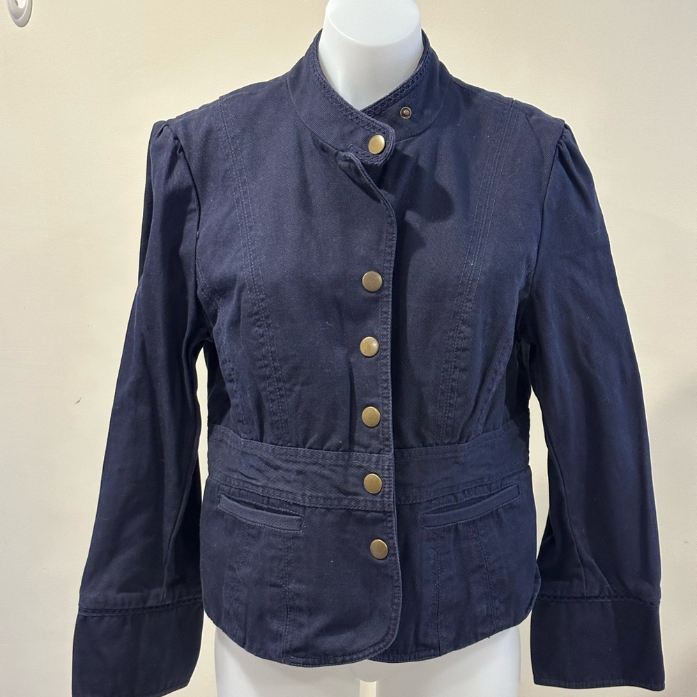 Tommy Hilfiger Blue Jean Military Jacket Brass 6 Buttons Sz XL/XG Extra Large.